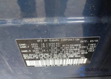 2019 Subaru Outback 3.6R Limited from USA, damaged, VIN 4S4BSENC8K3317105